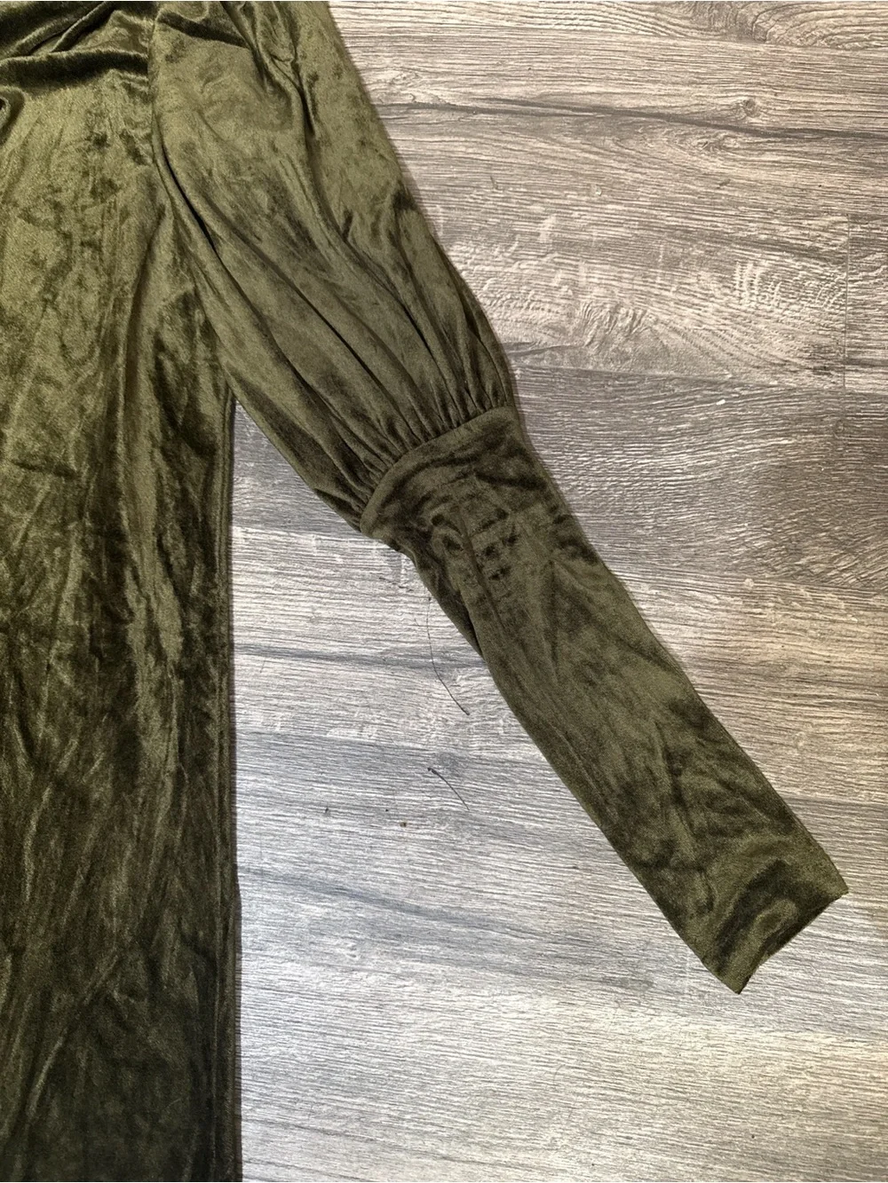 Vintage Ralph Lauren Olive Green Velvet Dress Puff Sleeve Cowl Neck Medium - Picture 5 of 10